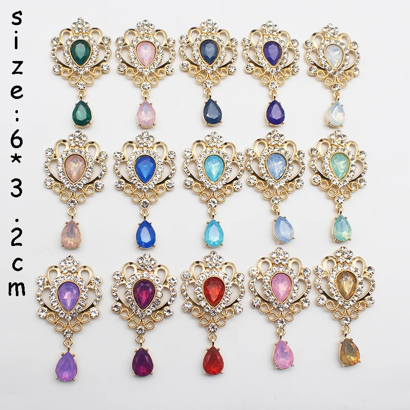 Gold Color Flat Bottom Brooch Resin Rhinestone Decoration Fashion Aaccessories DIY Wedding Pendant Jewelry Accessories