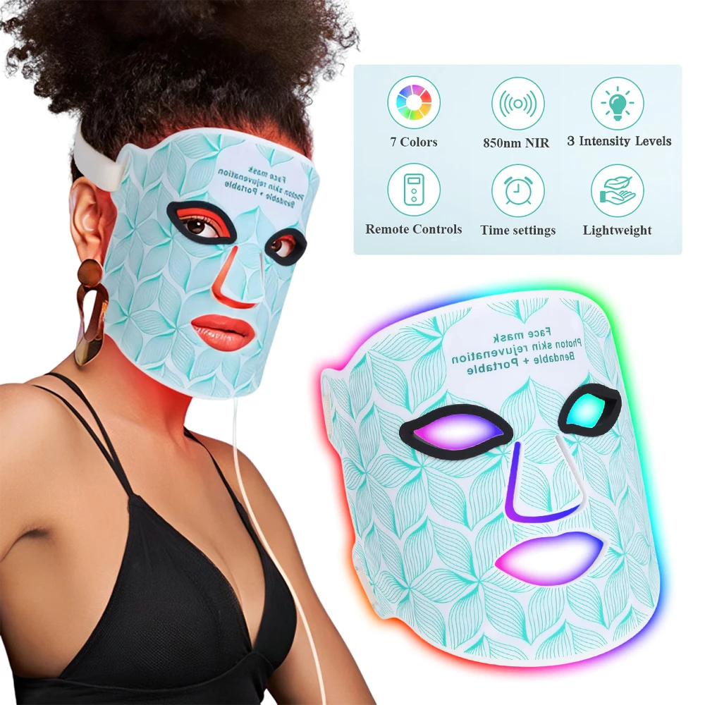 7+1 Colors LED Face Mask Light Therapy Red Light Therapy for Facial Portable Mask Skin Care Device at Home Beauty Anti-Aging