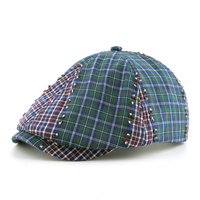 Vintage Beret Cap Women Summer Lightweight Plaid Patchwork Newsboy Cap Men British Style Beret Hat Adjustable Flat Visor Cap