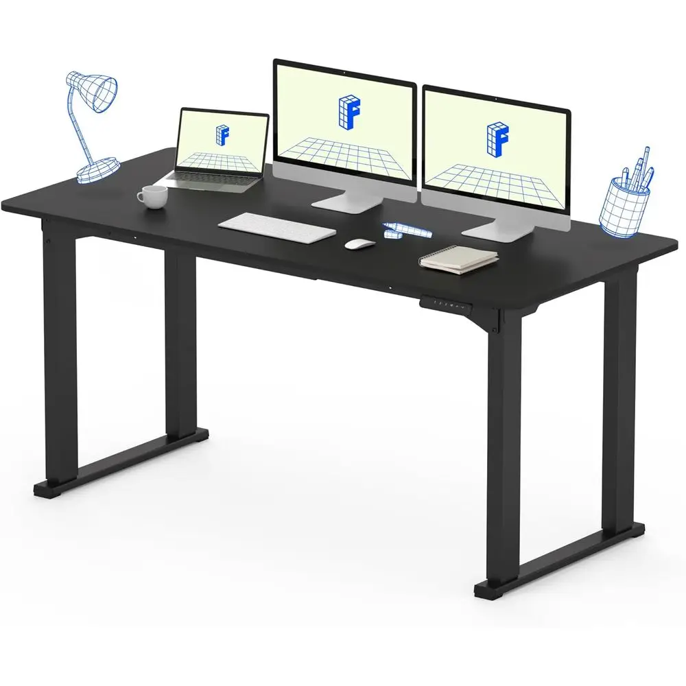 

Electric Adjustable Height 4-Leg Standing Desk, 63x28 with Splice Board, Black Top for Home Office