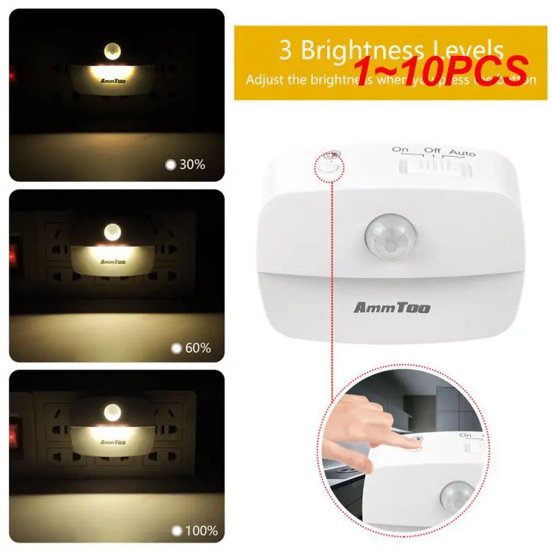 1~10PCS European Plug LED Night Light PIR Motion Sensor Light Smart Lamp 110V 220V AAA Battery For Bedroom Bathroom Corridor