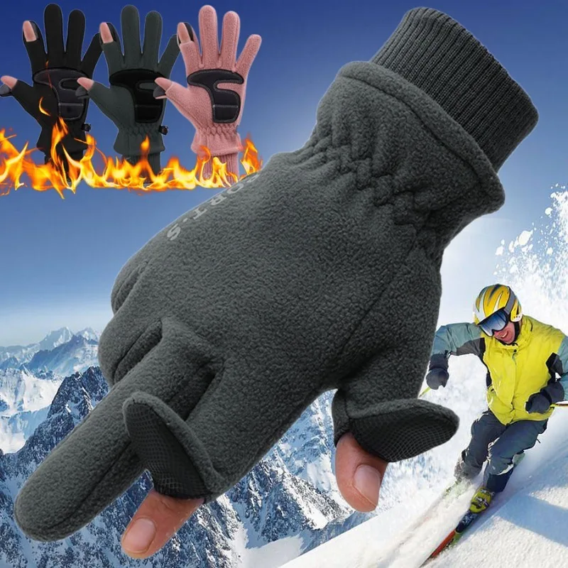 

Men's Winter Polar Fleece Gloves Women Outdoor Thicken Warm Thermal Flipping Touchscreen Mittens Windproof Cycling Skiing Gloves