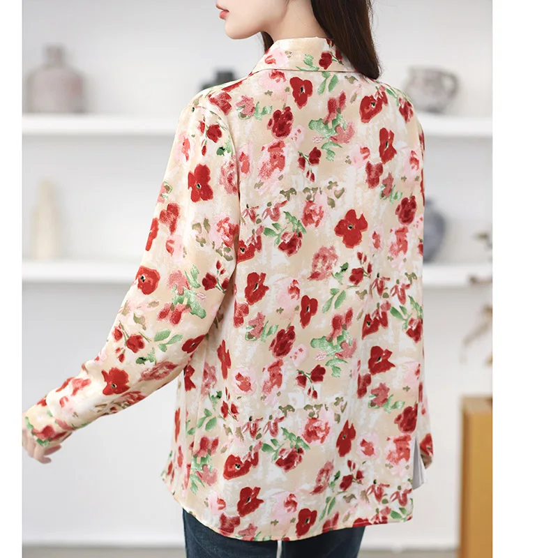 Women Clothing Chic Vintage Floral Printing Shirt Spring Autumn Casual Loose Turn-down Collar Long Sleeve Blouses Fashion Tops