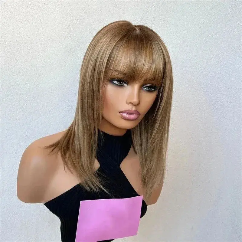 الباروكات الاصطناعية الفاخرة ضوء الكرمل البني HD الدانتيل الشفاف الباروكات مع الانفجارات تسليط الضوء على أومبير الطبيعية مستقيم ألياف امرأة سمراء #5