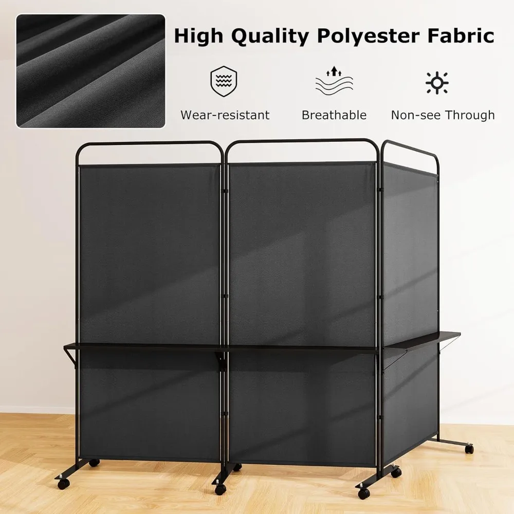 مقسم غرفة قابل للطي بثلاثة ألواح مع عجلات وأرفف، 103 عرض × 74 طويلًا، قسم شاشة الخصوصية للمنزل، فاصل دوار مع