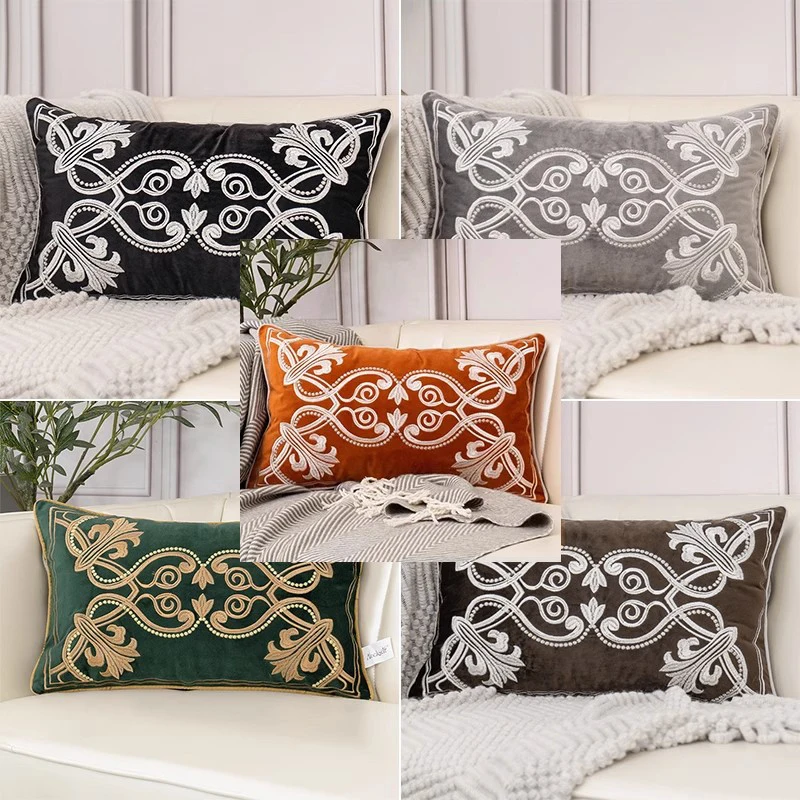 Luxurious Velvet Cushion Cover Embroidery Pillowcases Elegant Pattern Throw Pillows Cover Sofa Bed Lumbar Pilowcase  30x50cm