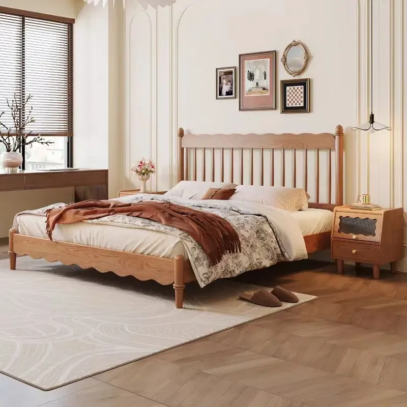 

-for High Quality Wooden Beds Villa Bedroom Bed Frame Ripple Headboard Country House King Queen Double Wooded Bed Frame