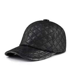 Men Trucker Hats Unisex Genuine Leather Rhombus Check Embroidered Baseball Cap Women Retro Casual Peaked Hat Male Fishing Gorra