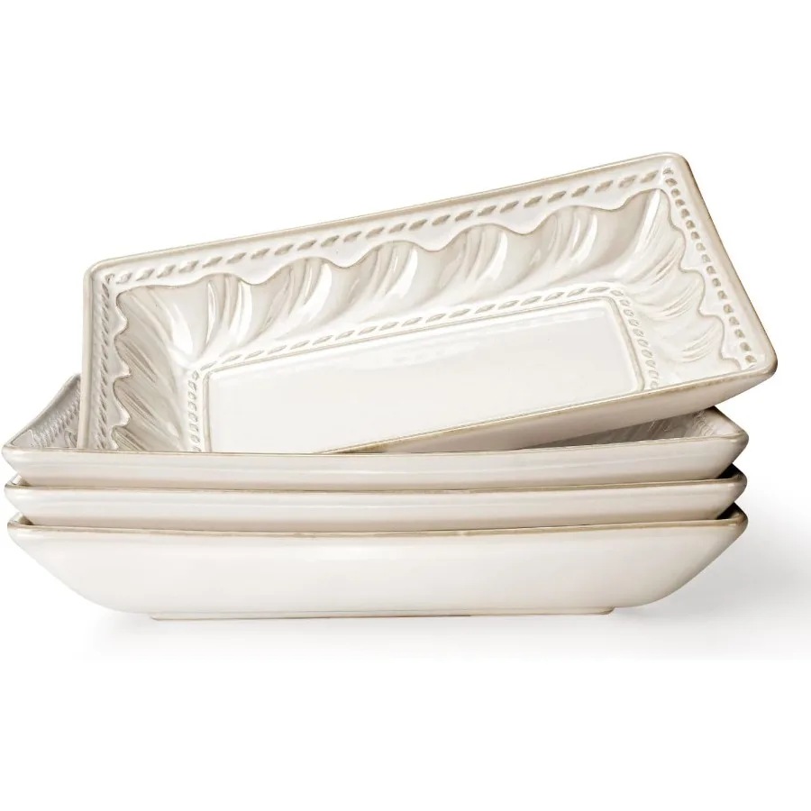 

Ceramic 8.25 Inch Rectangle Salad Plates Set of 4 Deep Plates for Appetizer Dessert Dinner Sushi Snack Pasta Serving Microwave