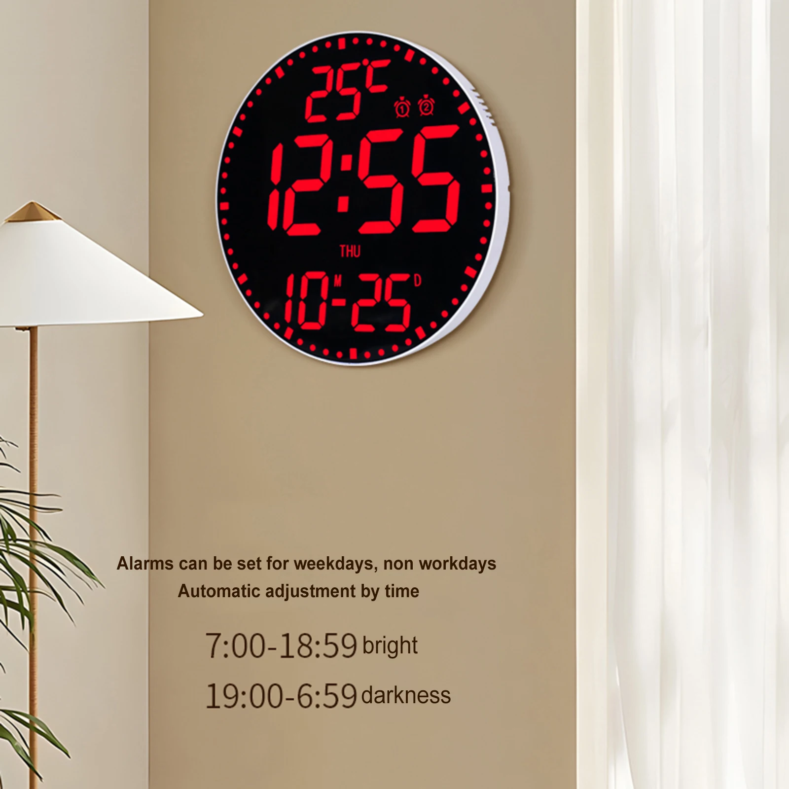 Imagem -06 - Relógio de Parede Redondo com Controle Remoto para Casa Despertador com Display Led Rgb Temperatura do Calendário e Sono Pesado 11 Polegadas