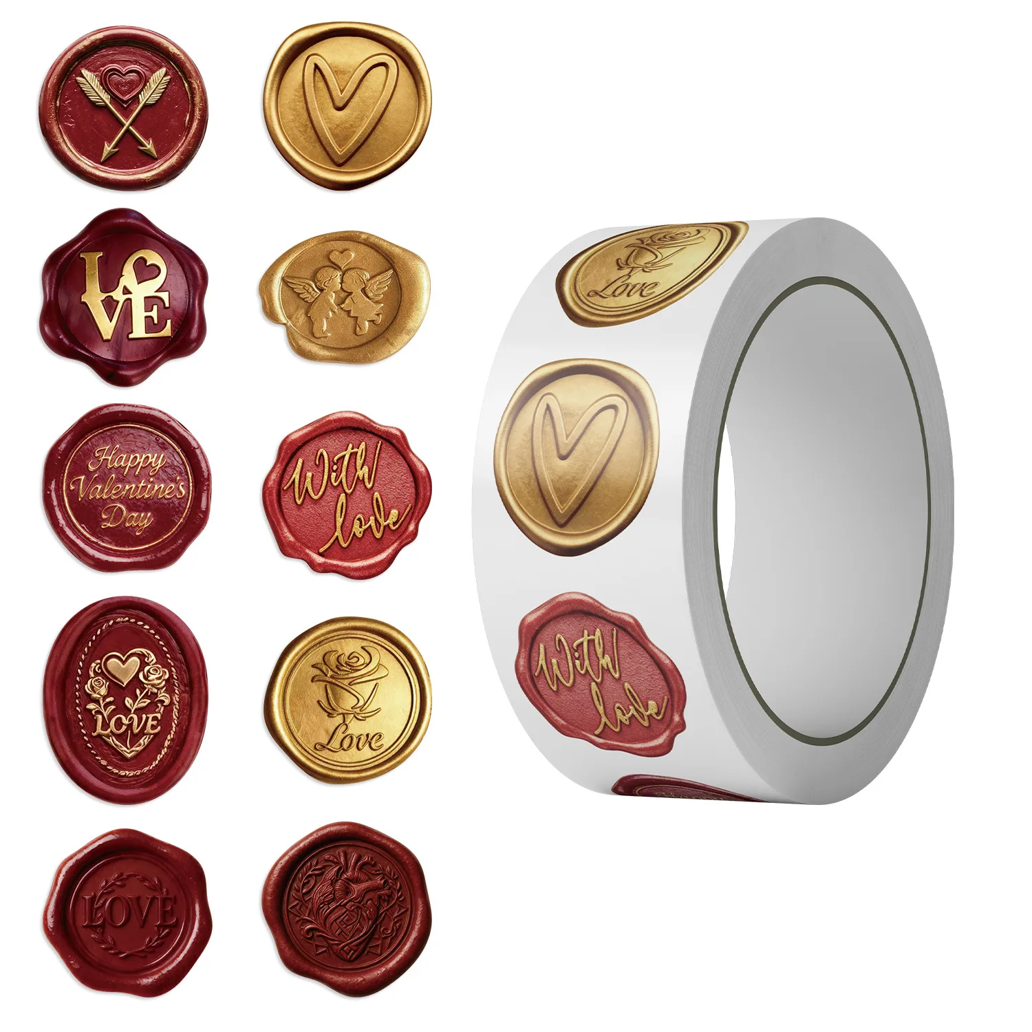 

500PCS/Roll Wax Seal Stickers Valentine's Day Red Heart Sticker Seal Label Handmade Stickers Scrapbook Love Decorative Decals