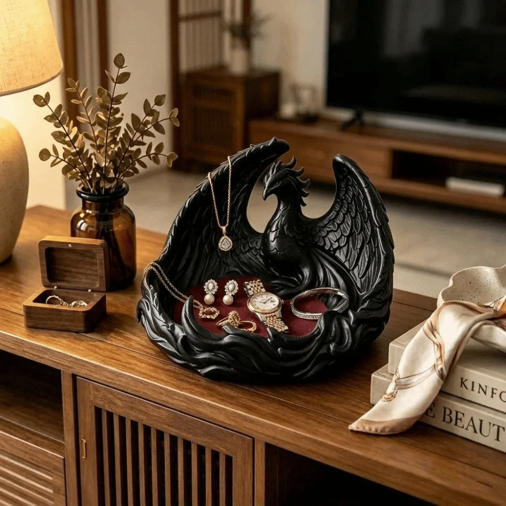 Phoenix Shape Storage Tray Vintage Resin Multi-Color Jewelry Dish Large Size Creative Home Decorative Ornament Gift