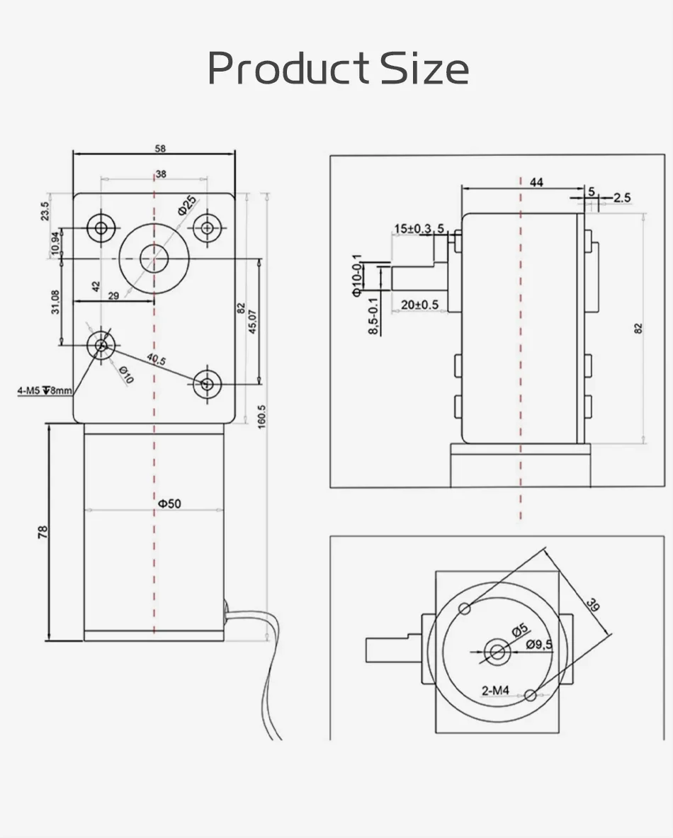 5882-50ZY Worm Gear Motor 12V24V Forward And Reverse Adjustable Speed 1.5RPM~440RPM High Torque Brushed DC Motor