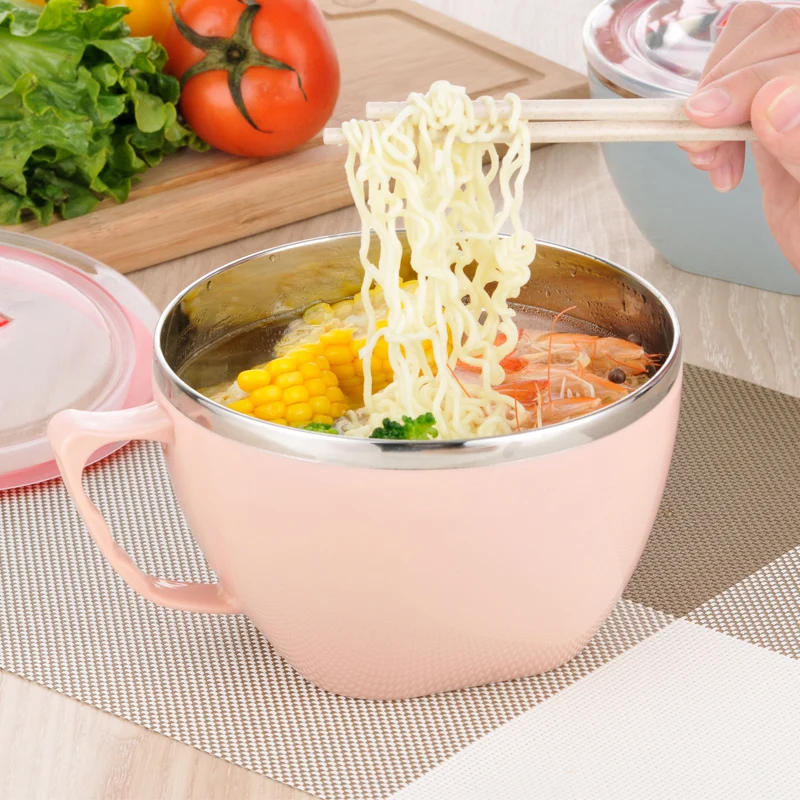 

304 Stainless Steel Instant Noodle Bowl Student Dormitory Canteen with Lid Korean Lunch Box Lunch Box Adult Tableware