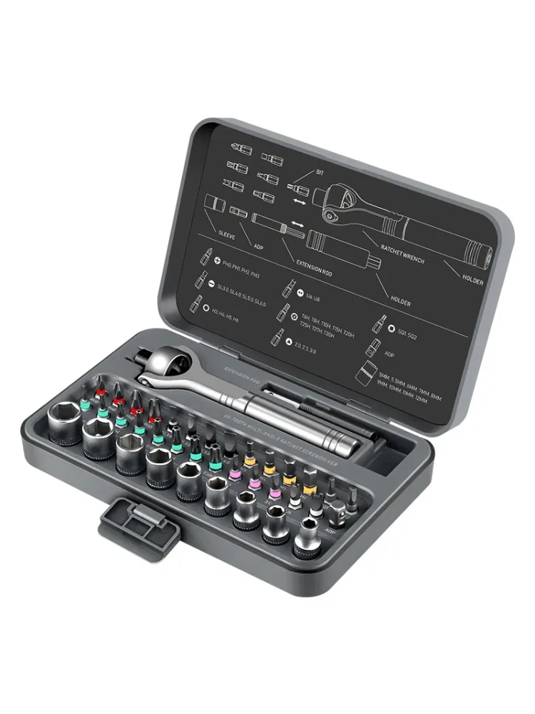 AliExpress Deli 2026 New Ratchet Screwdriver Set Magnetic Wrench Semi-automatic Multi-purpose Sleeve Toolbox Bicycle Repair Tools DIY Tools Kit