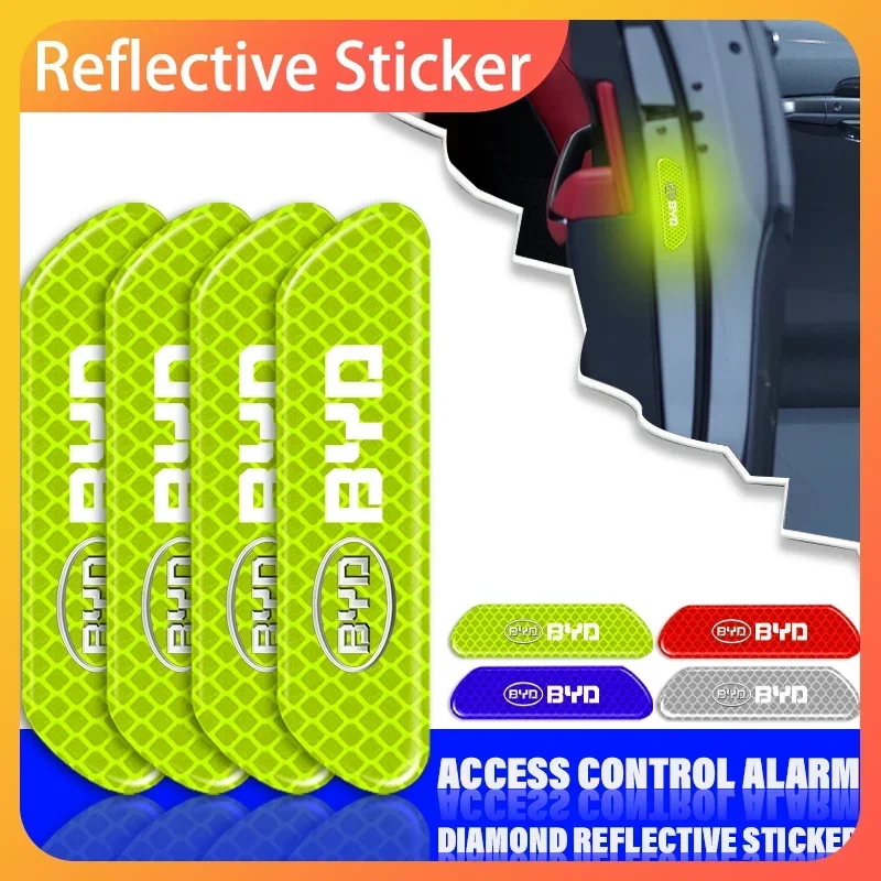 

4PCS Reflective Car Door Sticker Safety Opening WarningFor BYD Atto 3 Act 3 Tang F3 E6 Yuan plus Song plus ev f0 f3 Qin Pro