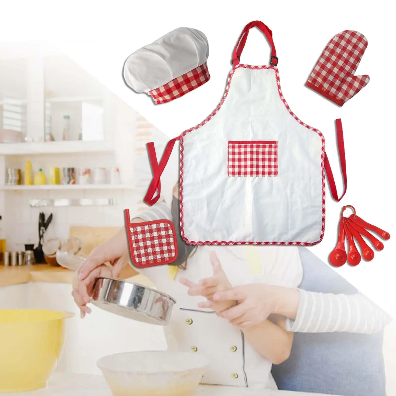 5Pcs Child Cooking And Baking Set Dress Up Clothes Chef Apron Hat for Toddler