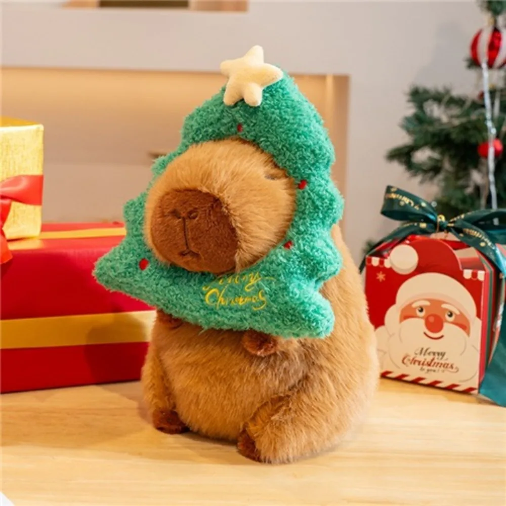 

Dress Up Christmas Capybara Plush Doll Green Scarf Walking Stick Capybara Plush Toy Soft Cartoon Capibara Fluffty Doll