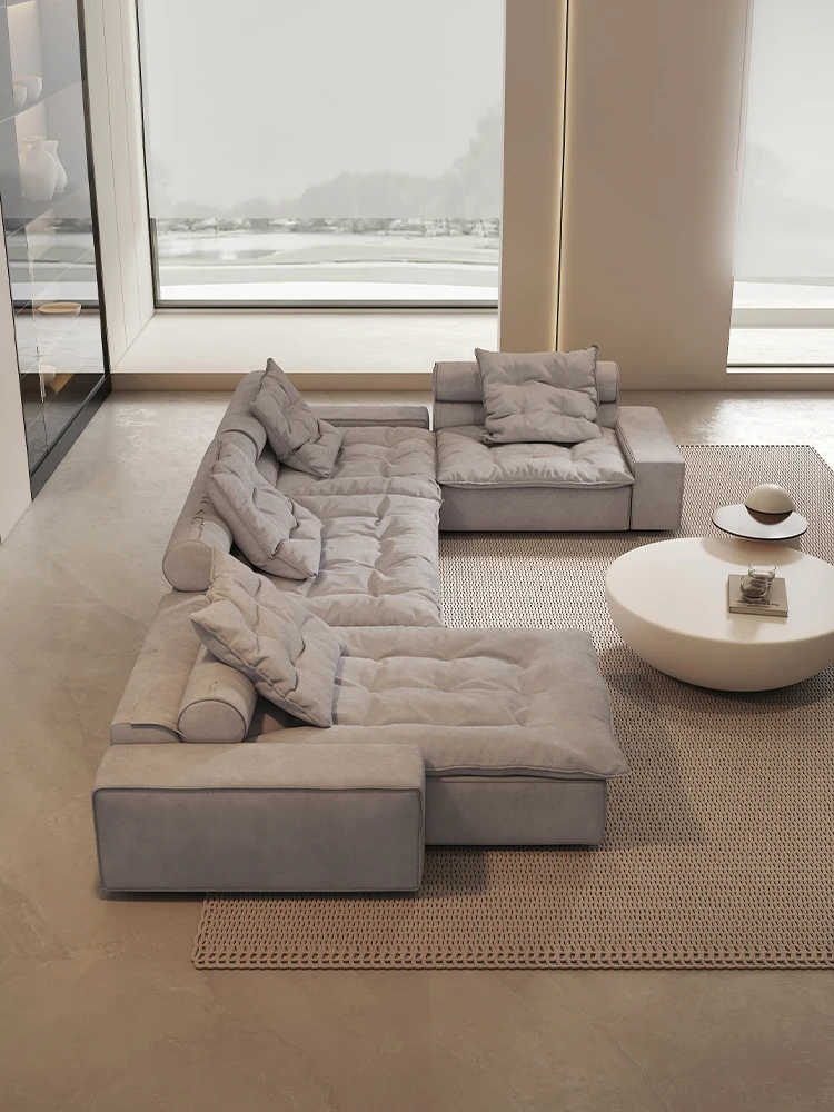 The sofa living room is light and luxurious, and the L-shaped down is super deep and wide.