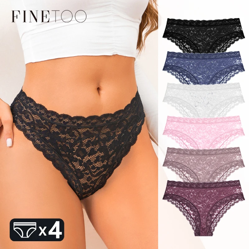 4 Stück florale Spitze, ausgehöhlte Unterwäsche für Damen, sexy transparente Slips, weiche Slips mit niedriger Taille, einfarbige Dessous für Mädchen