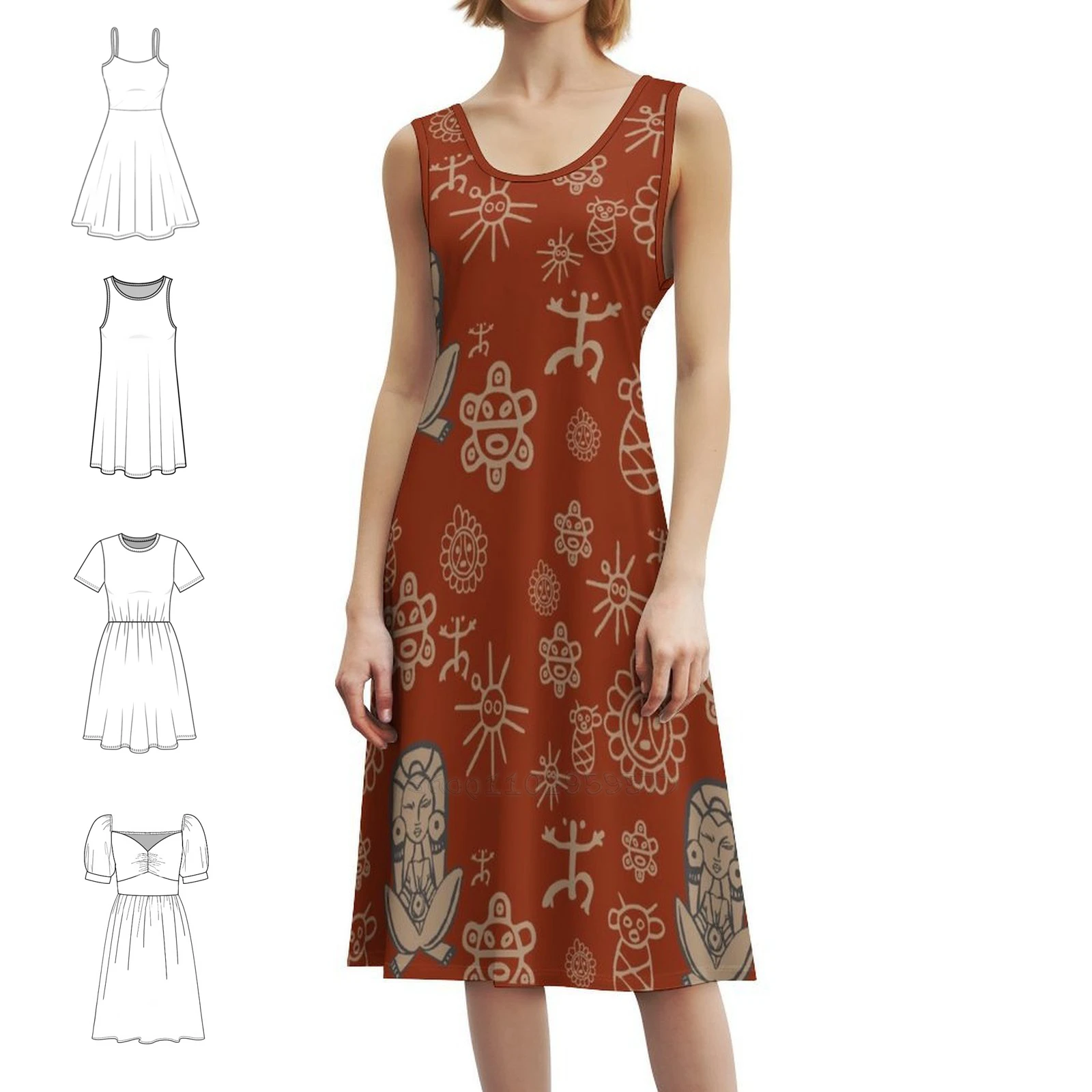 فستان Taino Tribute الكلاسيكي البوهيمي بأكمام منتفخة أو خيارات بدون أكمام للنساء فستان Taino Taino Tribe Taina Goddess Atabey #1