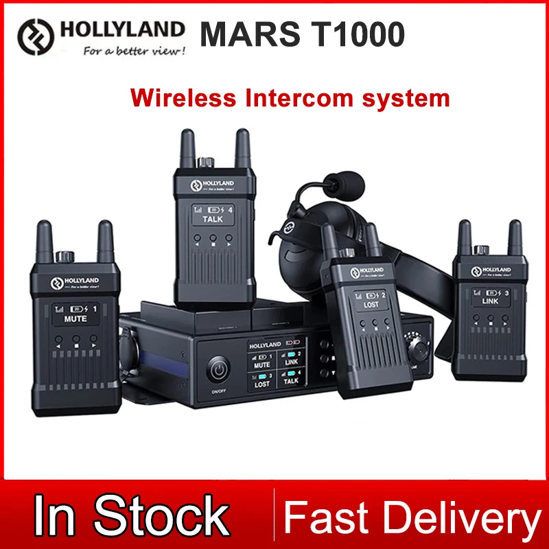 

Hollyland Mars T1000 1000ft Full-duplex Wireless Transmission Intercom System OLED Screen Photography Communication Talkback Kit