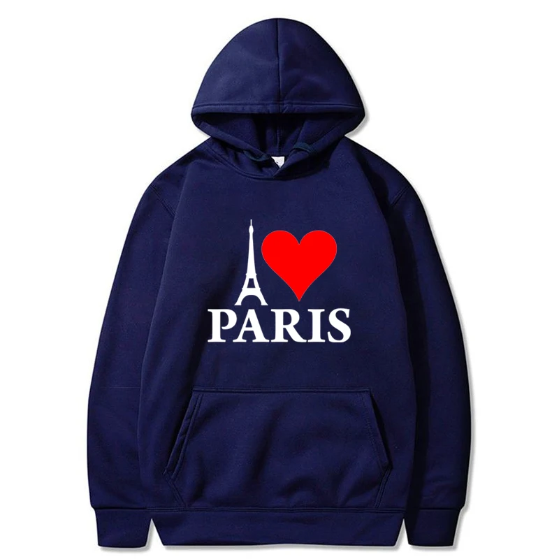 I Love Paris Print Crew Neck Hoodie Casual Fashion  Sweatshirt Unique Print Design  European and American Sports Style for Women