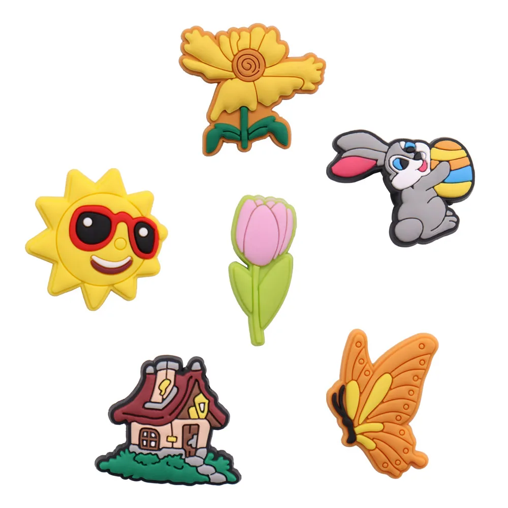 1pcs PVC Shoe Charms Buckle Rabbit Butterfly Sun Flower House Sandals Shoes Decoration Garden Shoes Button Accessories Kid Gift