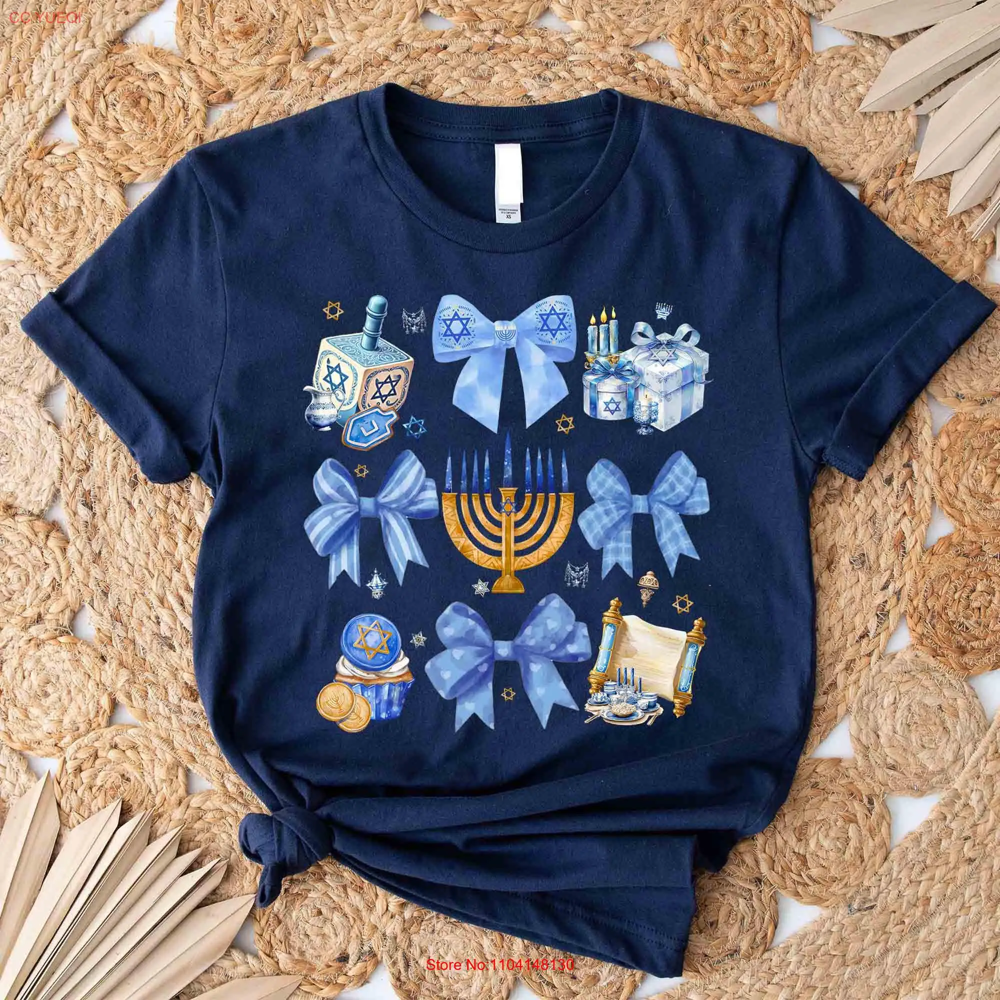 Coquette bows Happy Hanukkah shirt Jewish Holiday SweaT T Menorah Chanukah Celebration Aesthetic Girly Sweater for Women