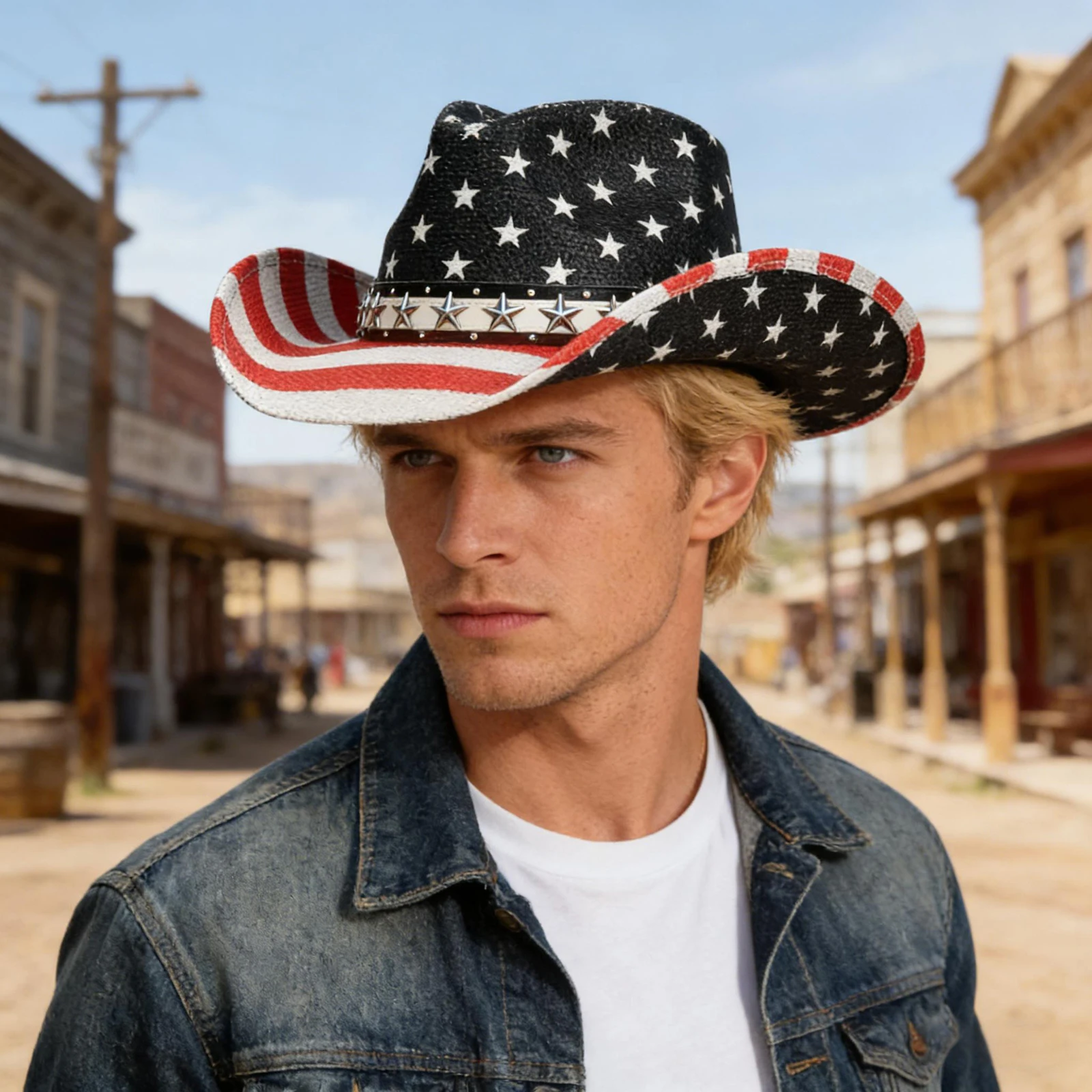 

Ковбойская шляпа на 4 июля для женщин и мужчин, кепка в стиле вестерн с широкими полями и принтом звезд и американским флагом