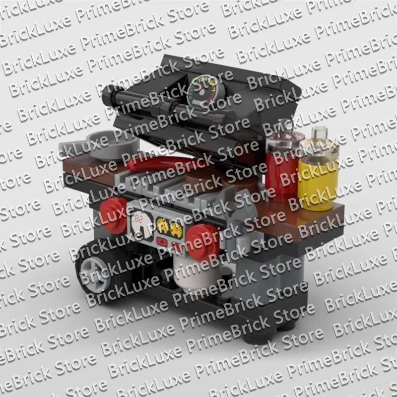 QWERT City Street View Model MOC Building Bricks Movable Outdoor BBQ Grill Cart Modular Technology Gifts Assemble Children Toy