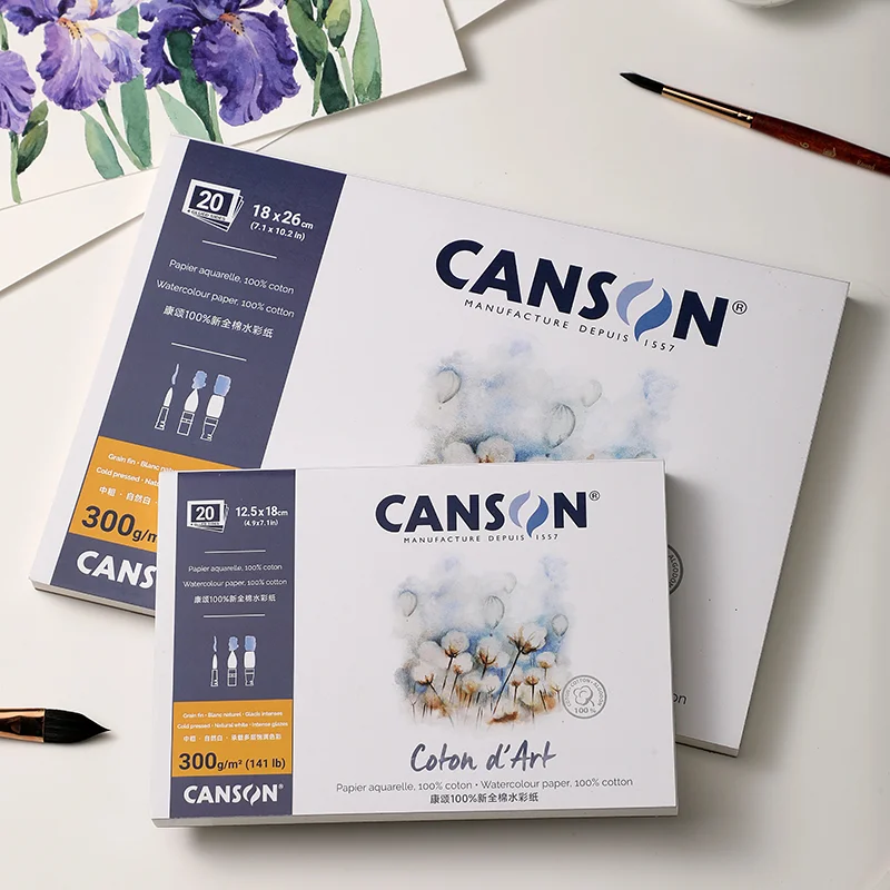 

Canson 100% Cotton Watercolor Paper 300gsm 16K 32K Cotton Pulp Sketch Drawing Paper for Artist Student Gouache Painting