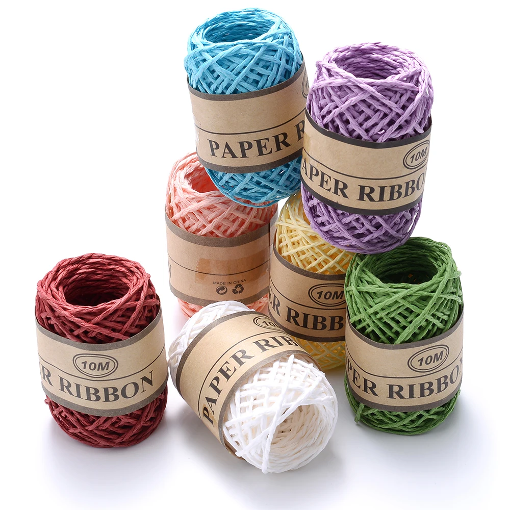 1mm 10M Polyester-Raffia-Papierband 1 Rolle Buntes Kordelband für Geschenkverpackung, DIY-Bastelarbeiten, Hutweberei, Scrapbooking, Partydekoration – Detail 5