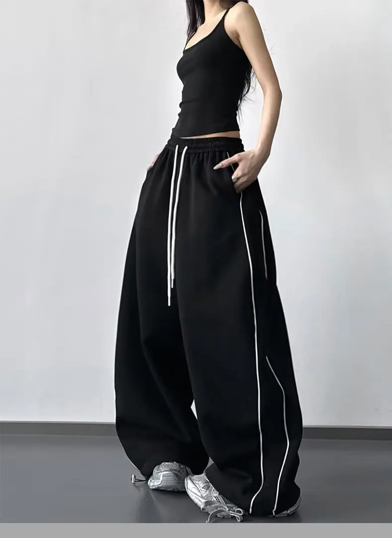 Damen Weite Hosen Frühling/Herbst Neuer Stil Locker Sitzende Slim-Fit Kordelzug Sporthosen Fließende Lässige Lange Hosen – Detail 10