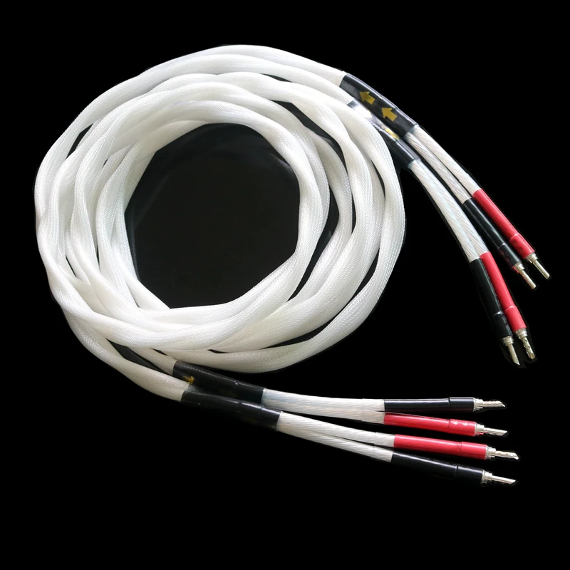 HiFi Speaker Cable Silver Plated 5NOCC Copper HiFi Audio Loudspeaker Wire Spade & Banana Plug