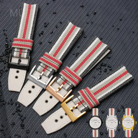 Chemikalien beständige Nylon armbänder für Burberry Bu7600 | 7601 | 7602 Fashion Canvas Uhren armband mit karierter Leders chnalle