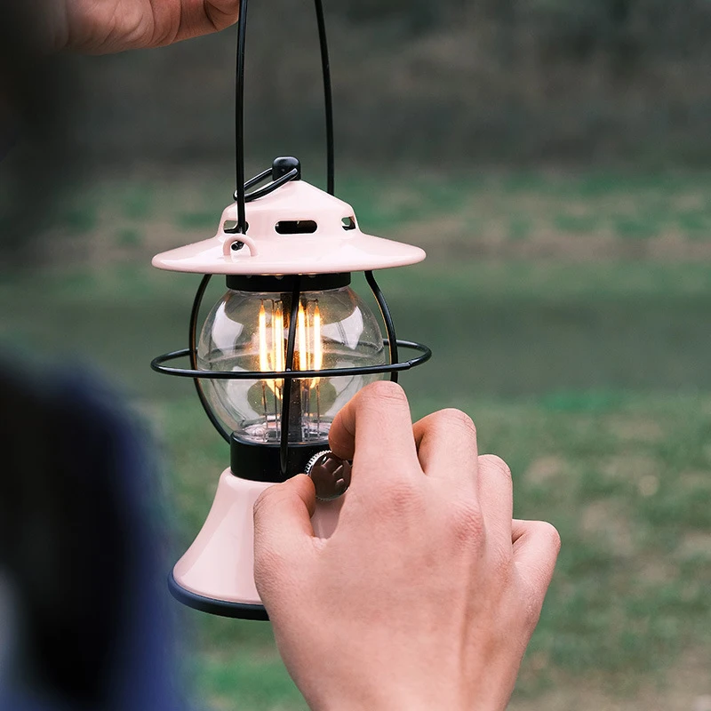 LED Retro Outdoor Camping Lantern Rechargeable Tent Light adjust Light Modes 200h Runtime 5200mAh Power Bank USB Warm Lamp
