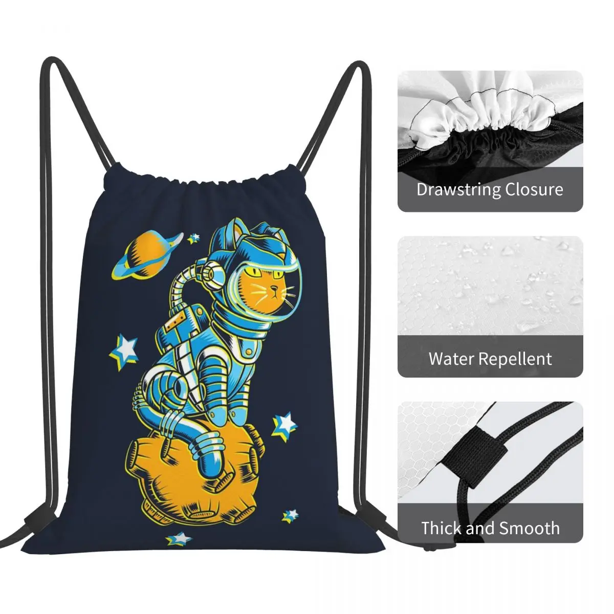 Space Cat Backpacks Casual Portable Drawstring Bags Storage Bag Book Bags For Man Woman Students