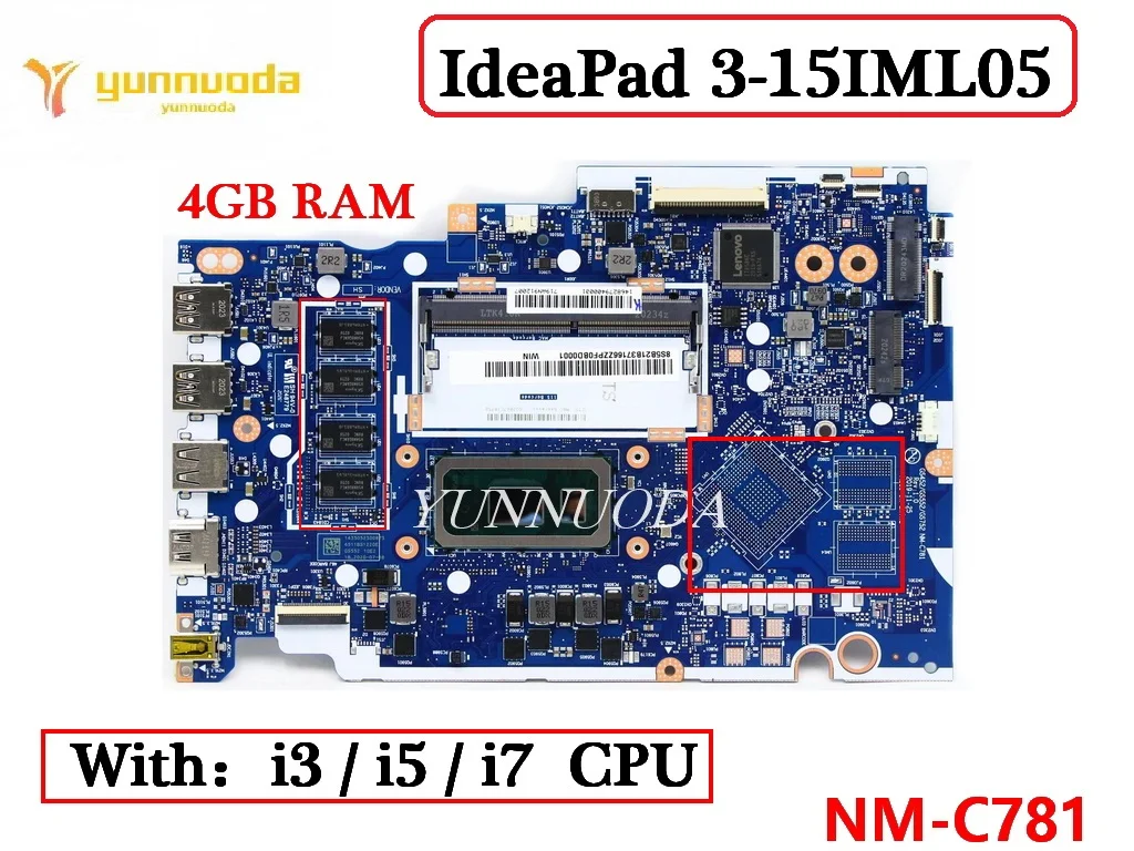 NM-C781 For Lenovo ideapad 3-15IML05V15 G1-IML Laptop Motherboard  with 6405U I3 I5 I7 CPU. RAM 4G 100% Tested