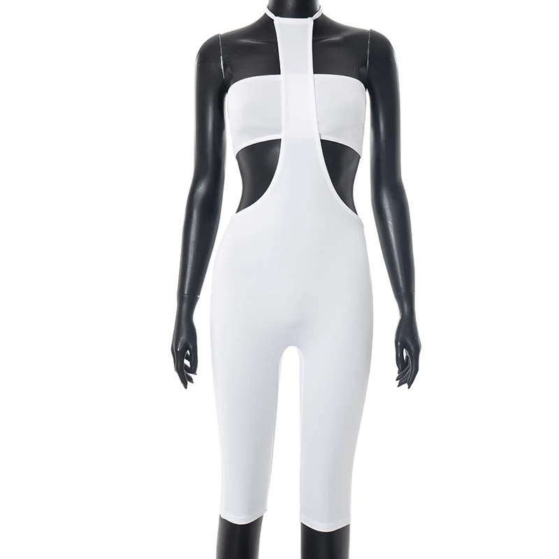 Abbigliamento donna Scollo all'americana Tuta corta senza maniche pagliaccetto solido vestito sexy moda calda Collant aperto indietro curvy combi set corti