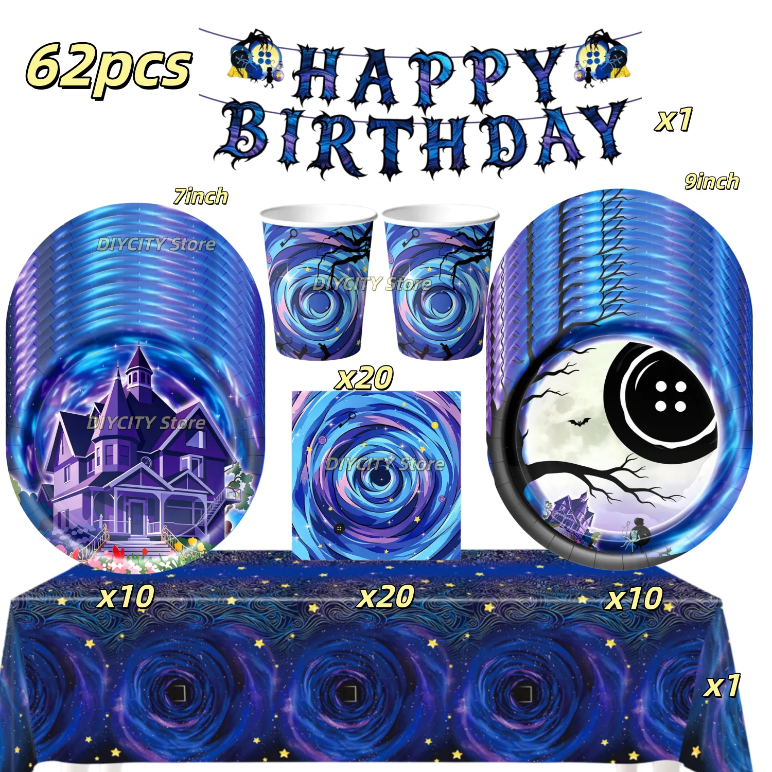 Horror C&Coralined Birthday Decor Tableware Cups Plates Balloons Baby Shower The Secret Door Kids Birthday Party Supplies view 2