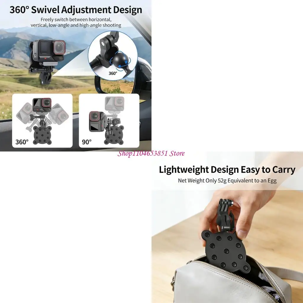 Compactly Portable Suction Cup Grip Mount For Action And Similar Cameras Enabling Freeing Hands Stable Footage Capturing 