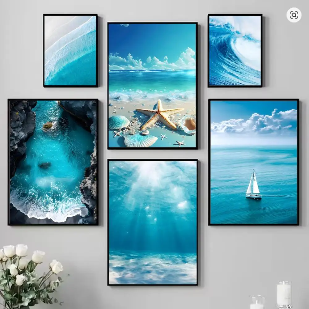 ملصق موجة المحيط على الشاطئ عالي الدقة على شكل رسوم كرتونية جدارية ملصق ذاتي اللصق قابل للإزالة لغرفة المعيشة المنزلية #3