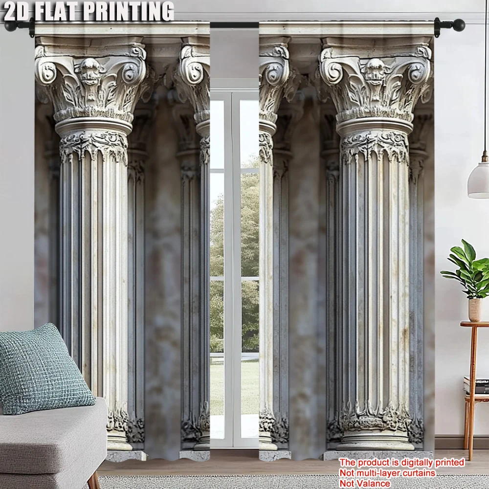 

2pc, Party Curtain Vintage gray Roman columns Versatile Fabric,Without Electricity Festive Holiday Suitable for aesthetic room