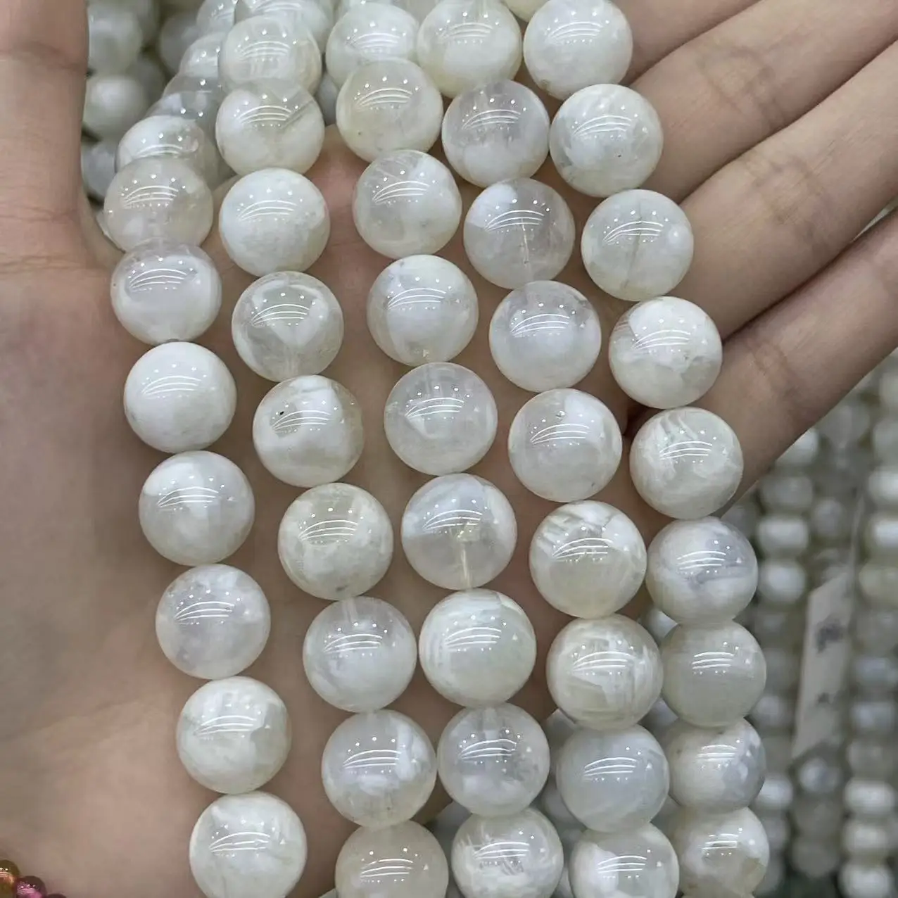 

Brazil Natural Top White Snowflakes Phantom Quartz Crystal Round Beads