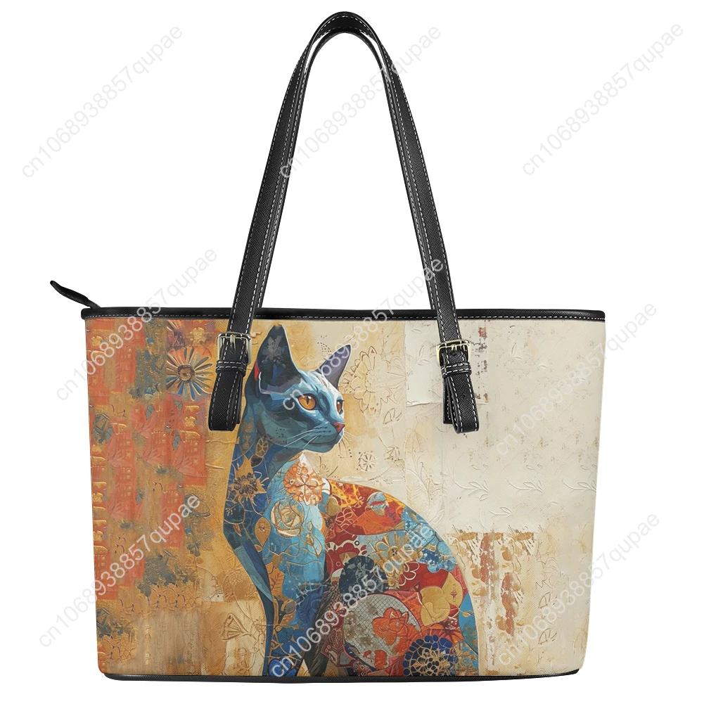 Floral Retro Wealth Cat Pattern Custom Handbag Womens Mens Tote Bag Shoulder Bag Business Leather Purse Travel Bag Gift