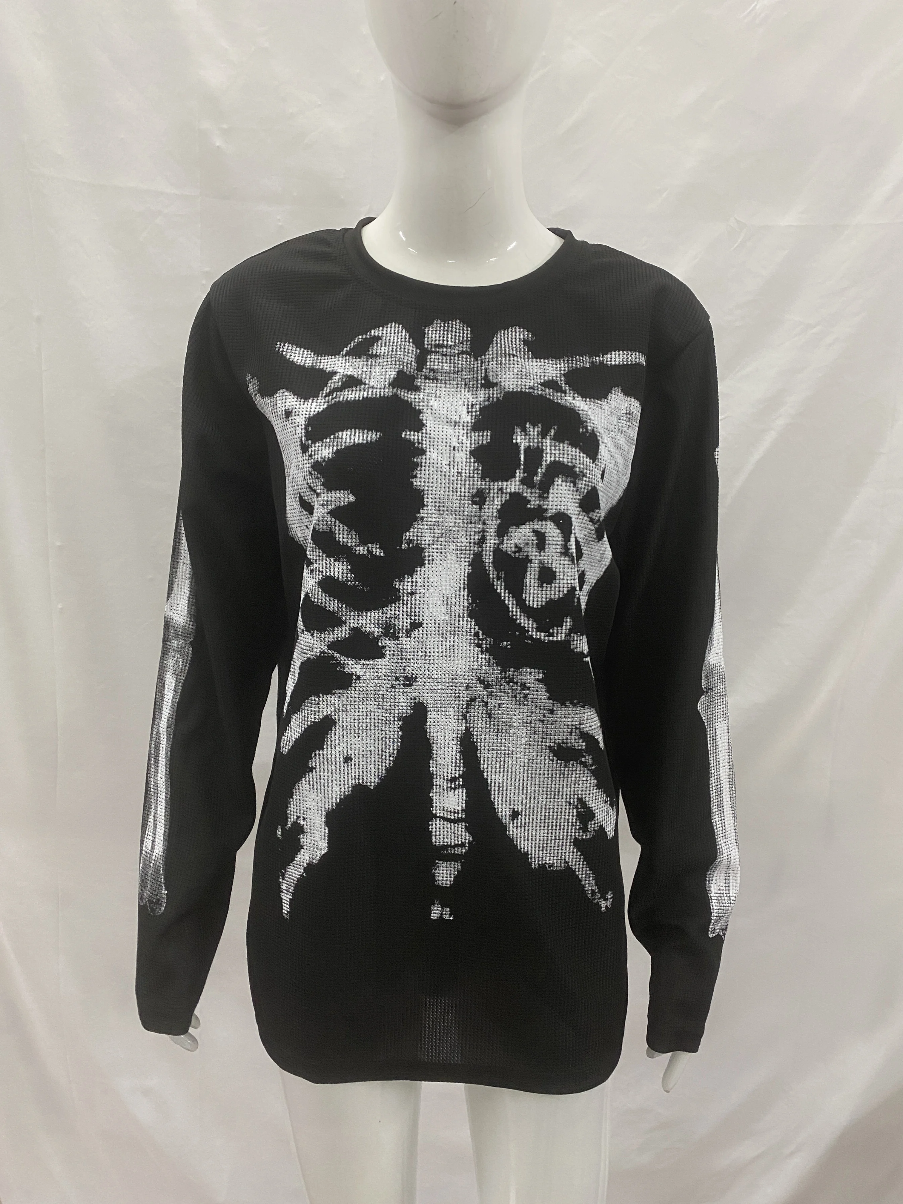 Unisex Y2K American Retro Hoodie Herbst Harajuku Street Ins Style Totenkopf-Print Rundhals Langarm-Pullover – Detail 5