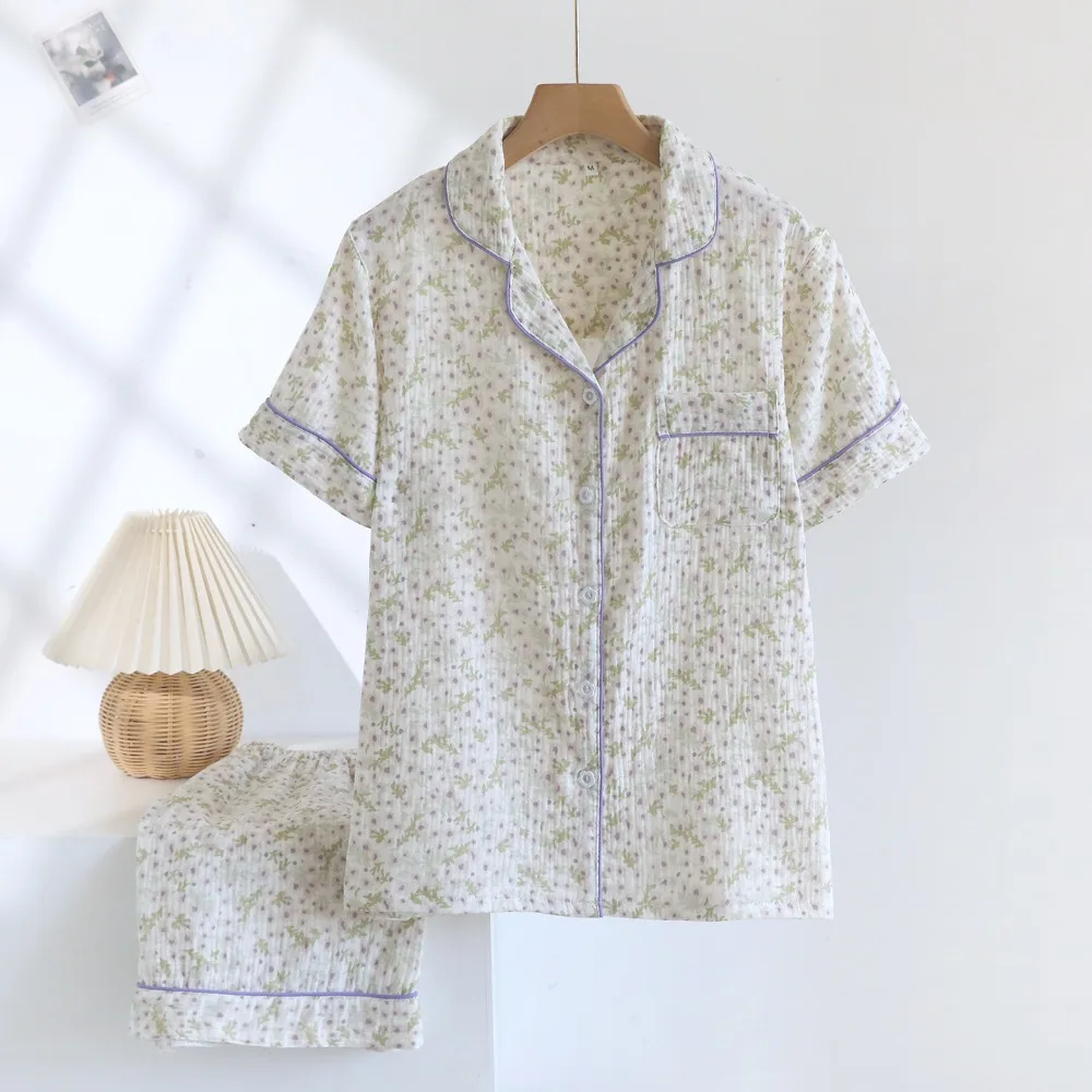 

Floral Women’s Loungewear Pure Cotton Summer Pajamas Set Short Sleeve Night Wear for Ladies 2 Pieces Home Wear Nightwear Woman