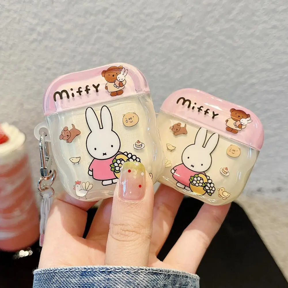 Miffy Wireless Bluetooth Protective Case Kawaii Cartoon Flower Basket Miffy Rabbit Airpods Pro Earphone Case Fall Prevention