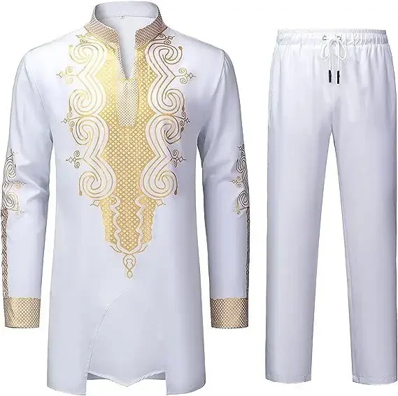 LIBIELIY Abito da uomo di vendita caldo Stile etnico africano Abiti ricamati a maniche lunghe Abbigliamento tradizionale da uomo 2 pezzi Pantaloni Cl
